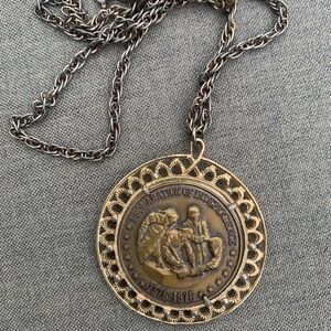 Vintage Gold Declaration of Independence Coin Medallion Necklace patriotic